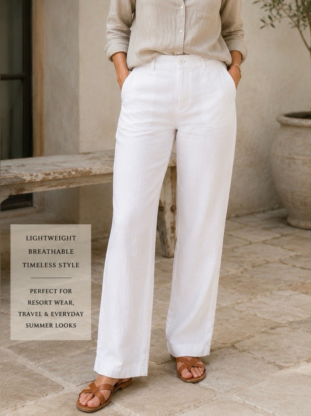 Hamptonite New York 100% Linen White Straight Leg Pants Women’s XL 36 Waist